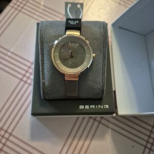 Women's Slim Solar Rose Gold Case Grey Mesh Watch